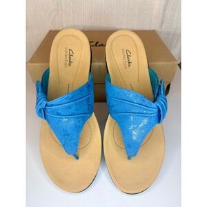 Clarks Laurieann Rae Turquoise Blue Metallic Knot Thong Sandals Womens 12W NEW